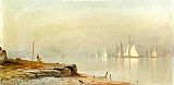 Scene Canvas Paintings - Harbor Scene and White Sails